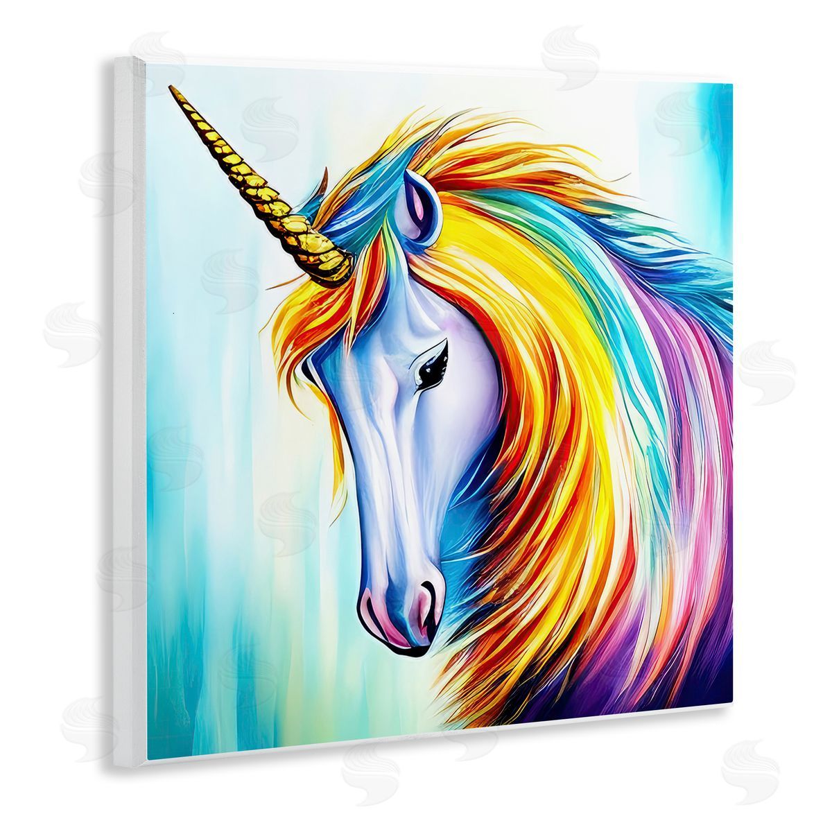 Denise Dundon Rainbow Unicorn Fantasy Portrait Wooden Wall Plaque Art Print
