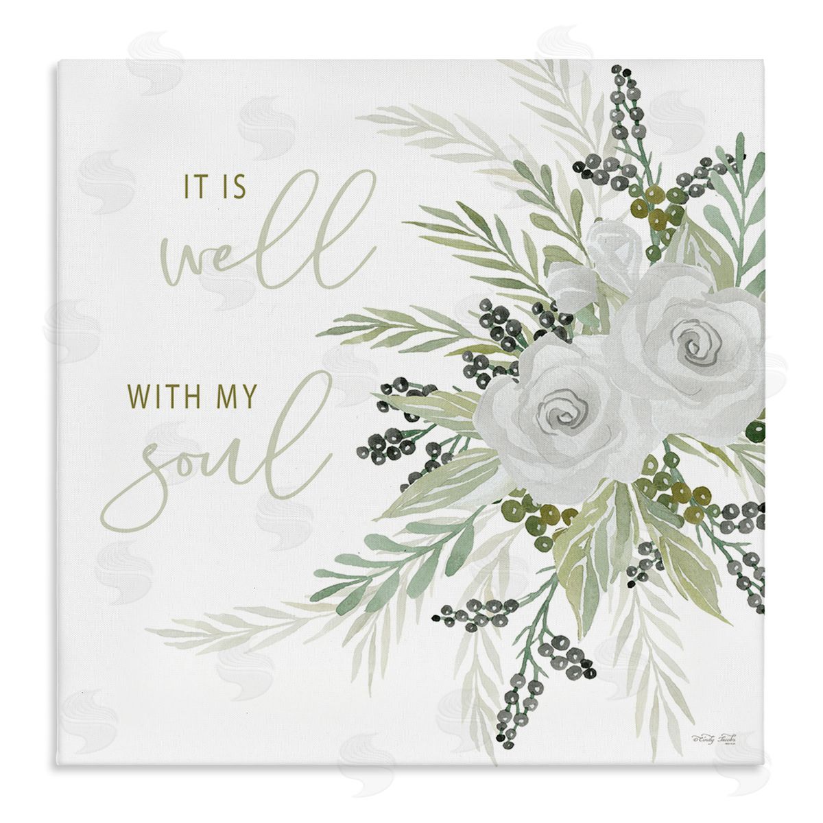Cindy Jacobs It Is Well With My Soul White Roses Stretched Canvas Wall Art Print