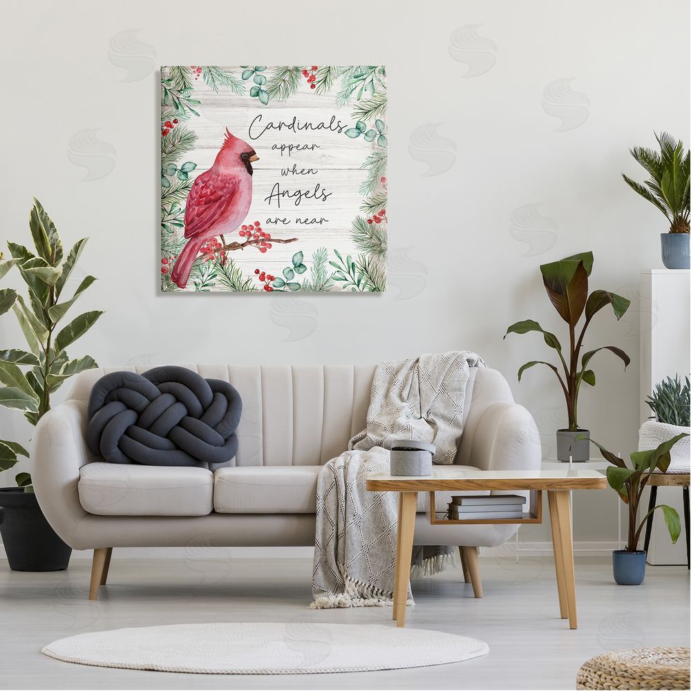Nicole DeCamp Cardinals Appear When Angels Near Phrase Canvas Wall Art in Room