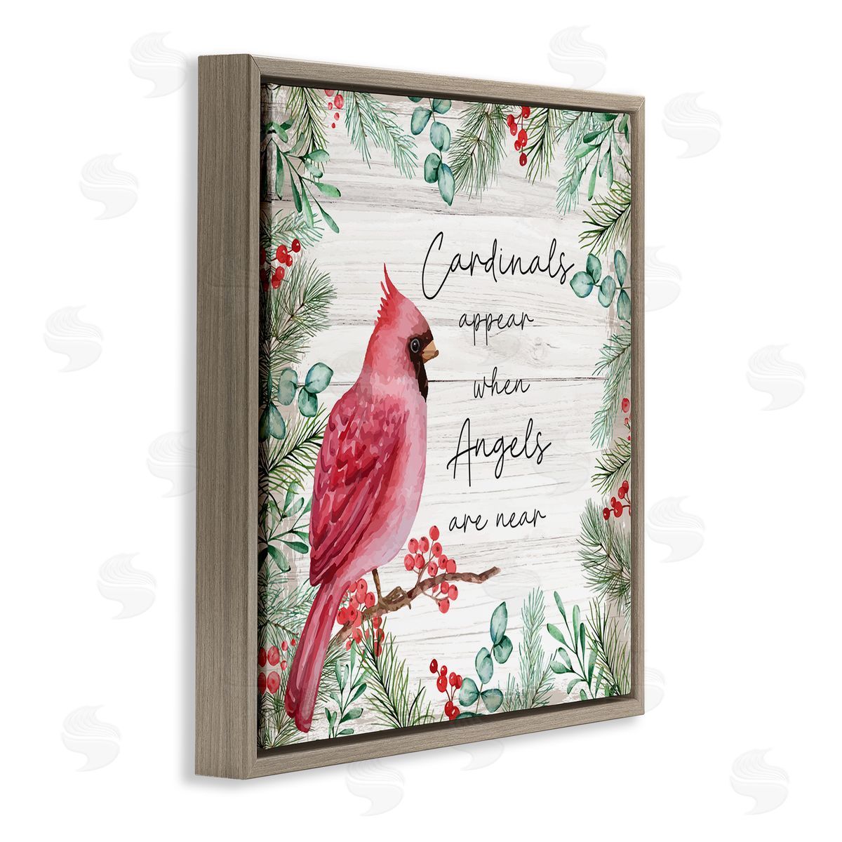 Nicole DeCamp Cardinals Appear When Angels Near Phrase Brown Floating Frame Canvas Wall Art Print