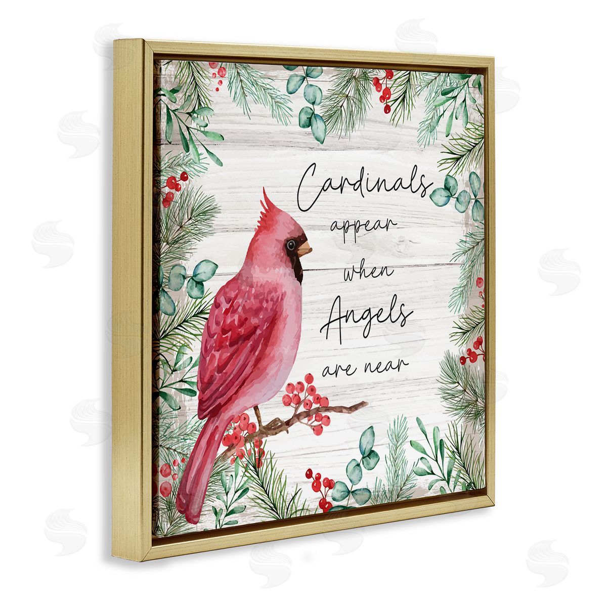 Nicole DeCamp Cardinals Appear When Angels Near Phrase Gold Floating Frame Canvas Wall Art Print