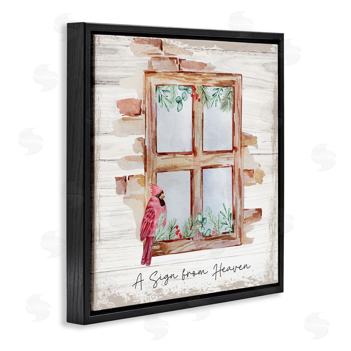 Nicole DeCamp Sign From Heaven Perched Cardinal Black Floating Frame Canvas Wall Art Print