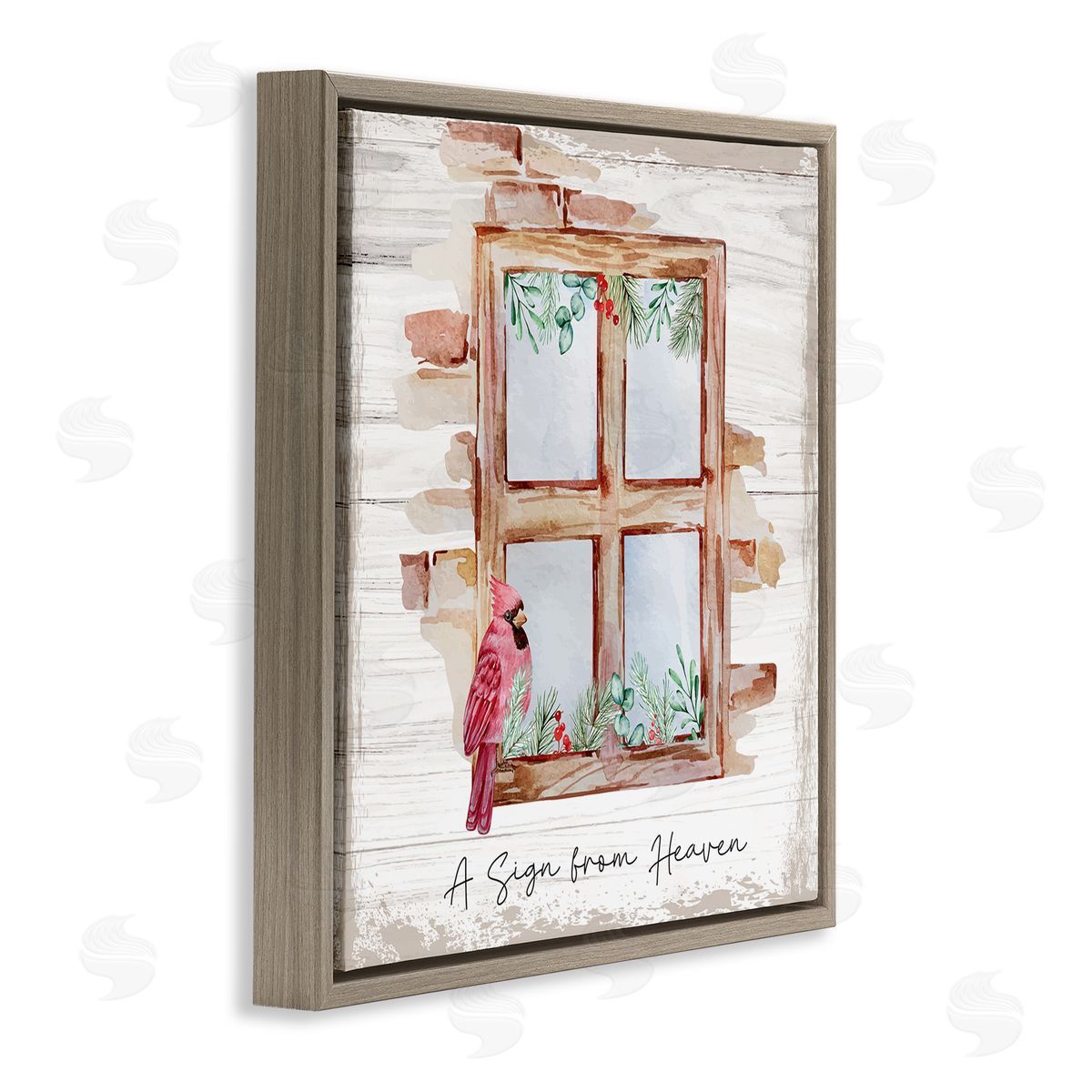 Nicole DeCamp Sign From Heaven Perched Cardinal Brown Floating Frame Canvas Wall Art Print