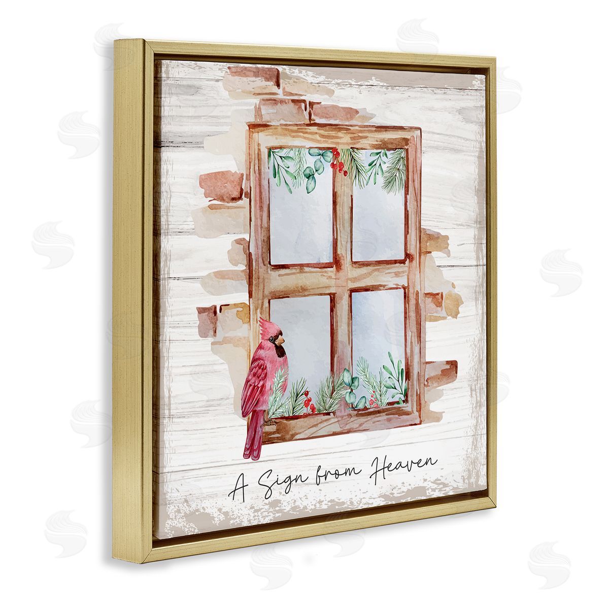 Nicole DeCamp Sign From Heaven Perched Cardinal Gold Floating Frame Canvas Wall Art Print
