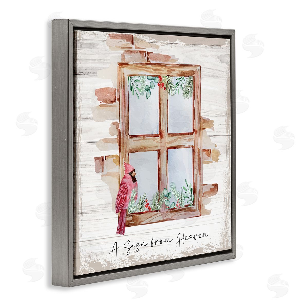 Nicole DeCamp Sign From Heaven Perched Cardinal Gray Floating Frame Canvas Wall Art Print