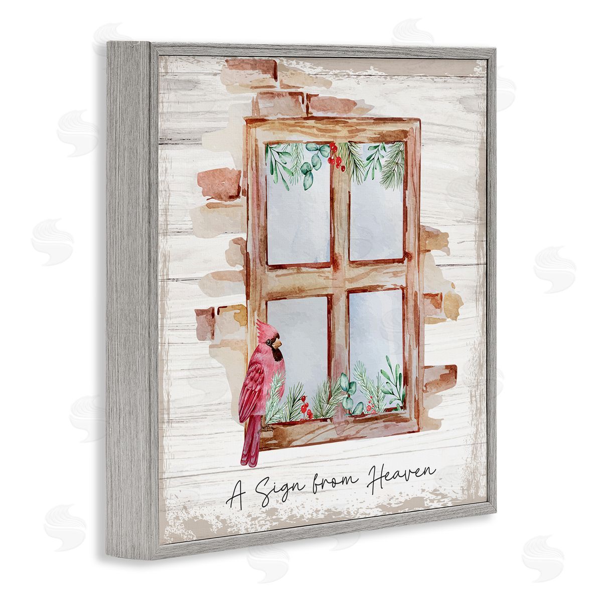 Nicole DeCamp Sign From Heaven Perched Cardinal Gray Framed Glicee Wall Art Print