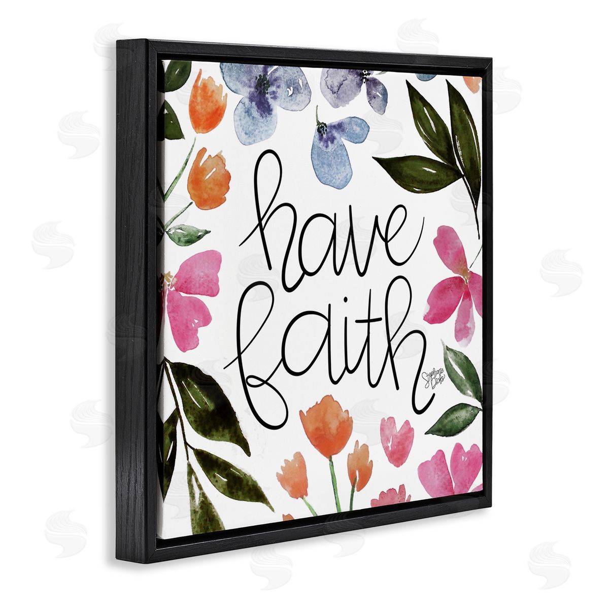 Stephanie Dicks Have Faith Floral Phrase Black Floating Frame Canvas Wall Art Print