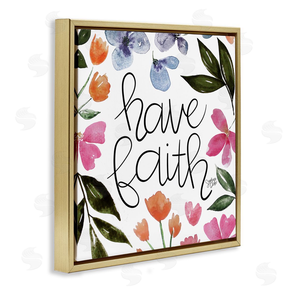 Stephanie Dicks Have Faith Floral Phrase Gold Floating Frame Canvas Wall Art Print