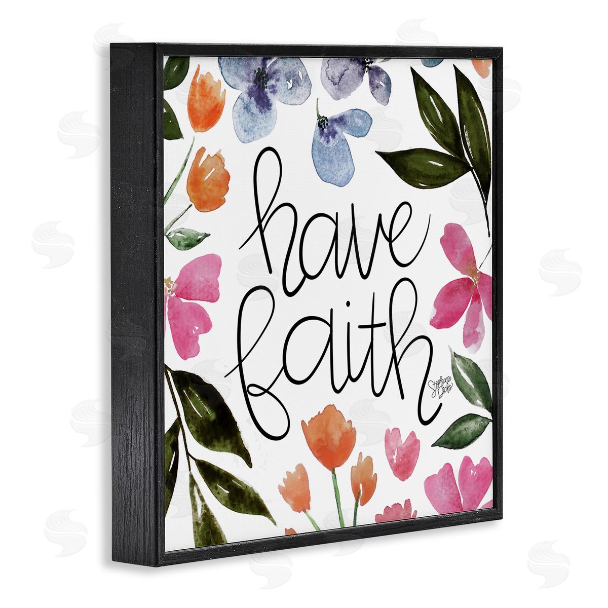 Stephanie Dicks Have Faith Floral Phrase Black Framed Glicee Wall Art Print