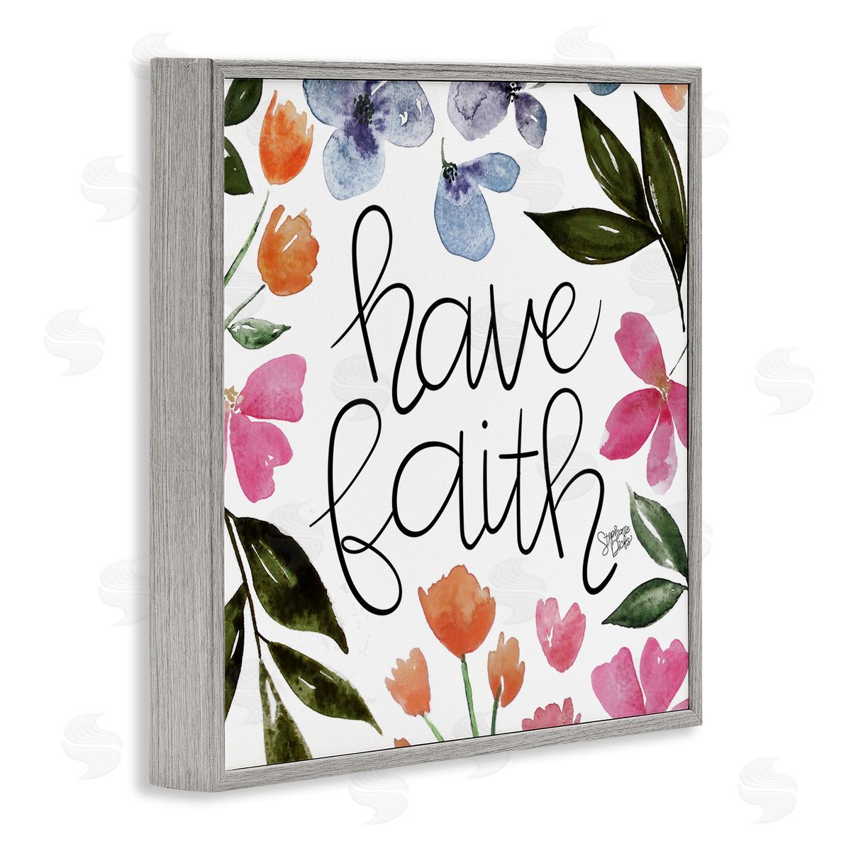 Stephanie Dicks Have Faith Floral Phrase Gray Framed Glicee Wall Art Print
