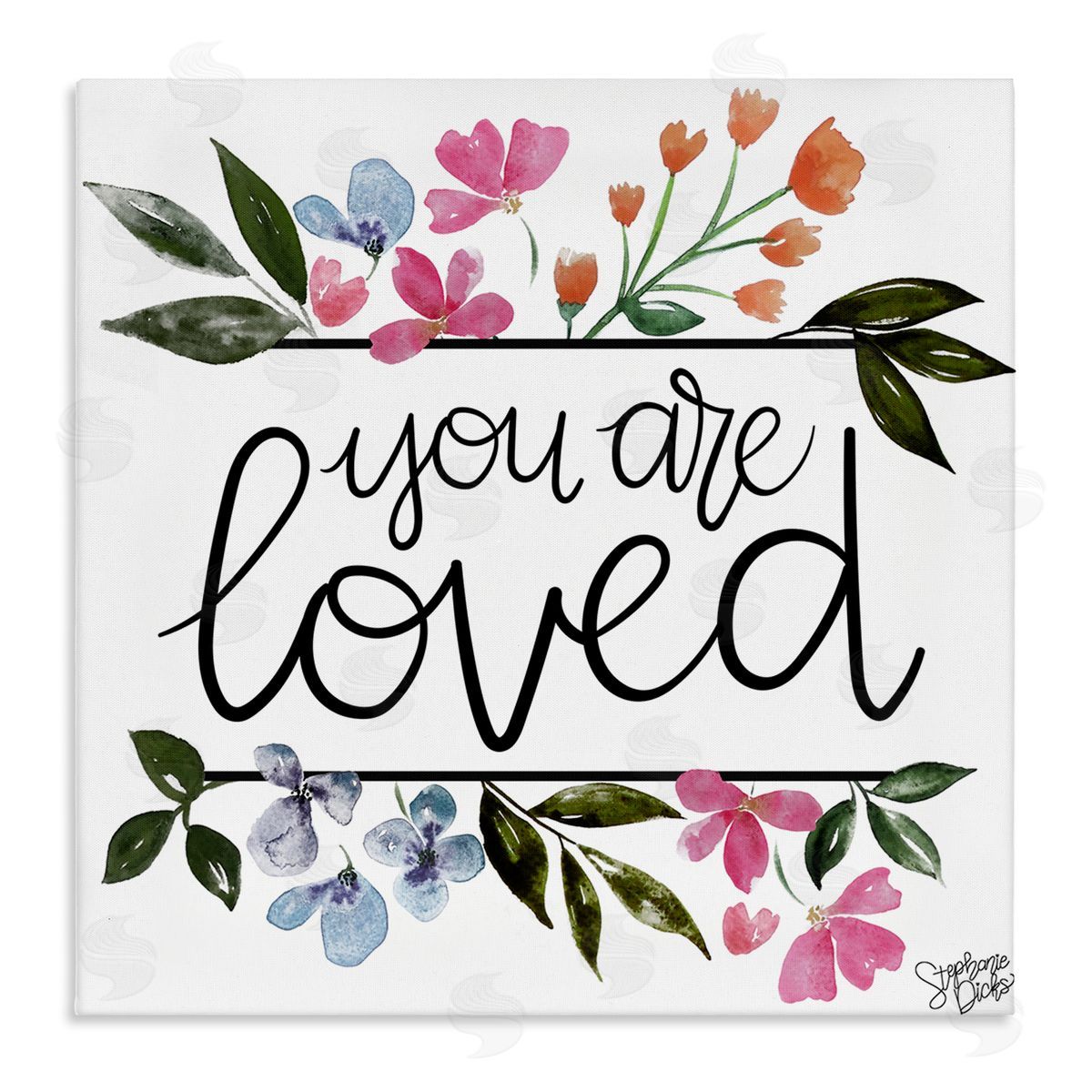 Stephanie Dicks You Are Loved Botanical Blossoms Stretched Canvas Wall Art Print