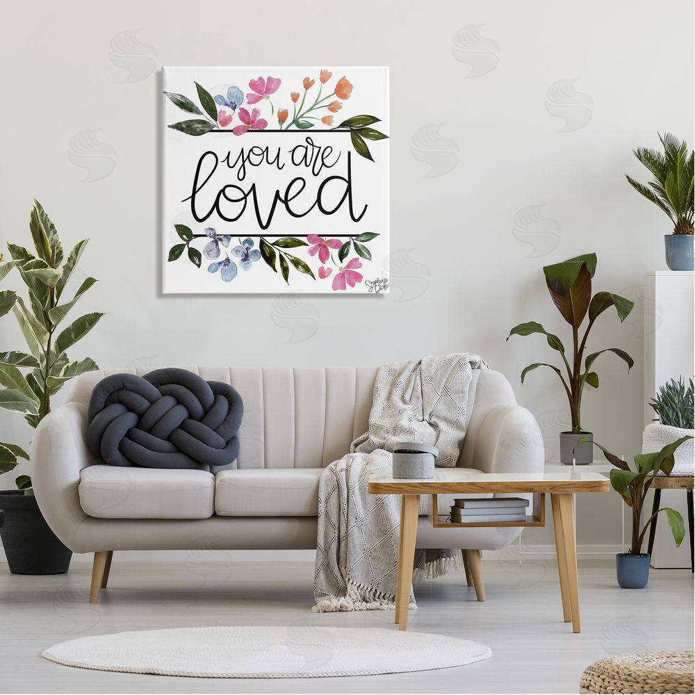 Stephanie Dicks You Are Loved Botanical Blossoms Canvas Wall Art in Room