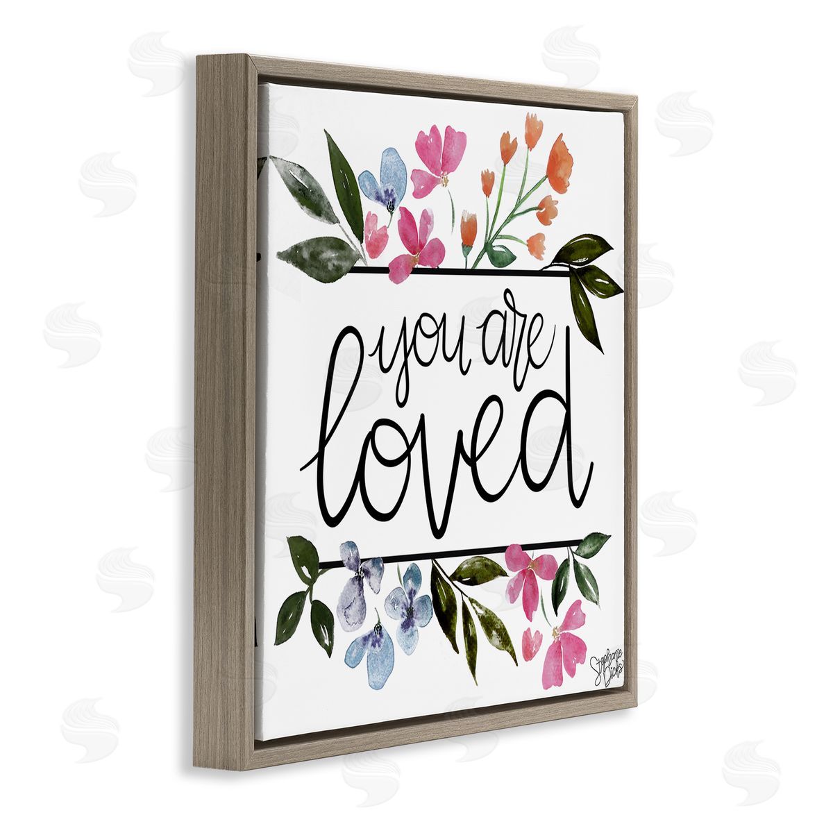 Stephanie Dicks You Are Loved Botanical Blossoms Brown Floating Frame Canvas Wall Art Print