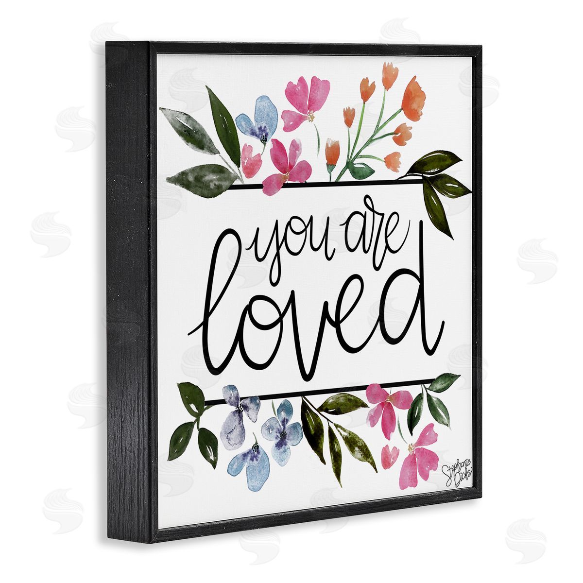 Stephanie Dicks You Are Loved Botanical Blossoms Black Framed Glicee Wall Art Print