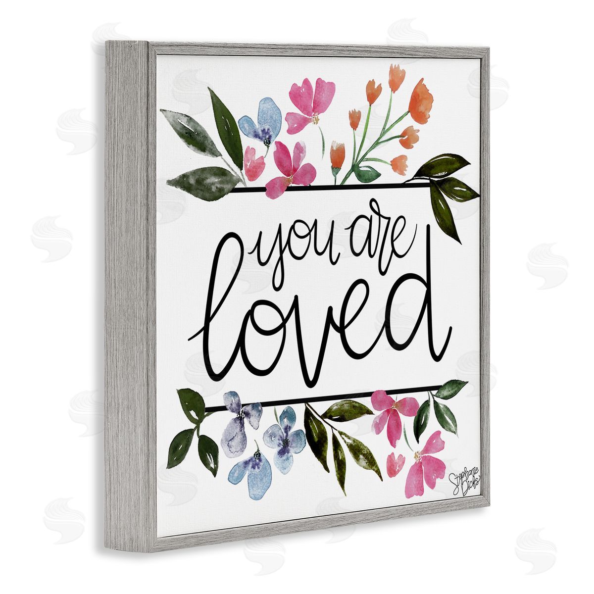 Stephanie Dicks You Are Loved Botanical Blossoms Gray Framed Glicee Wall Art Print