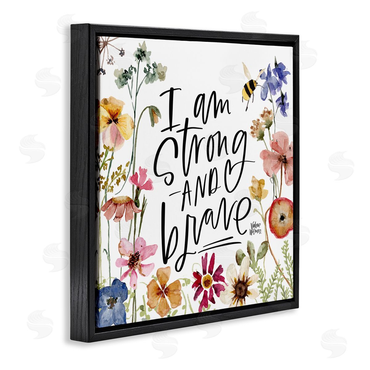 I Am Strong & Brave Inspirational Black Floating Frame Canvas Wall Art, Home Decor by Valerie Weiners