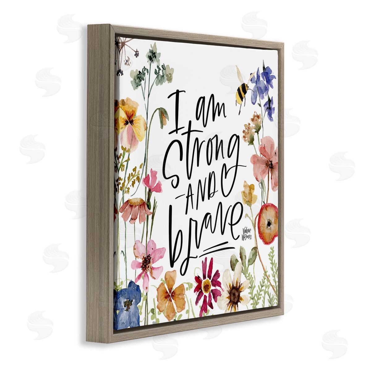 I Am Strong & Brave Inspirational Brown Floating Frame Canvas Wall Art, Home Decor by Valerie Weiners