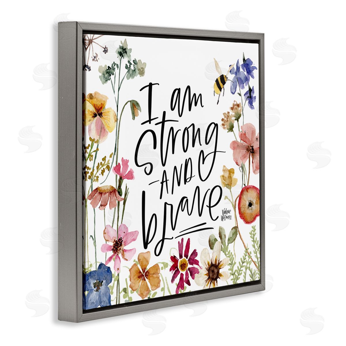 I Am Strong & Brave Inspirational Grey Floating Frame Canvas Wall Art, Home Decor by Valerie Weiners