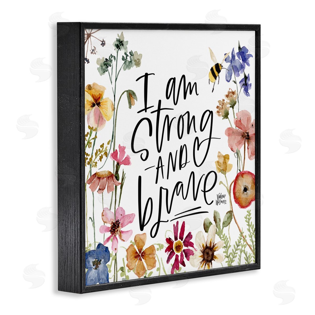 I Am Strong & Brave Inspirational Black Frame Print Wall Art, Home Decor by Valerie Weiners