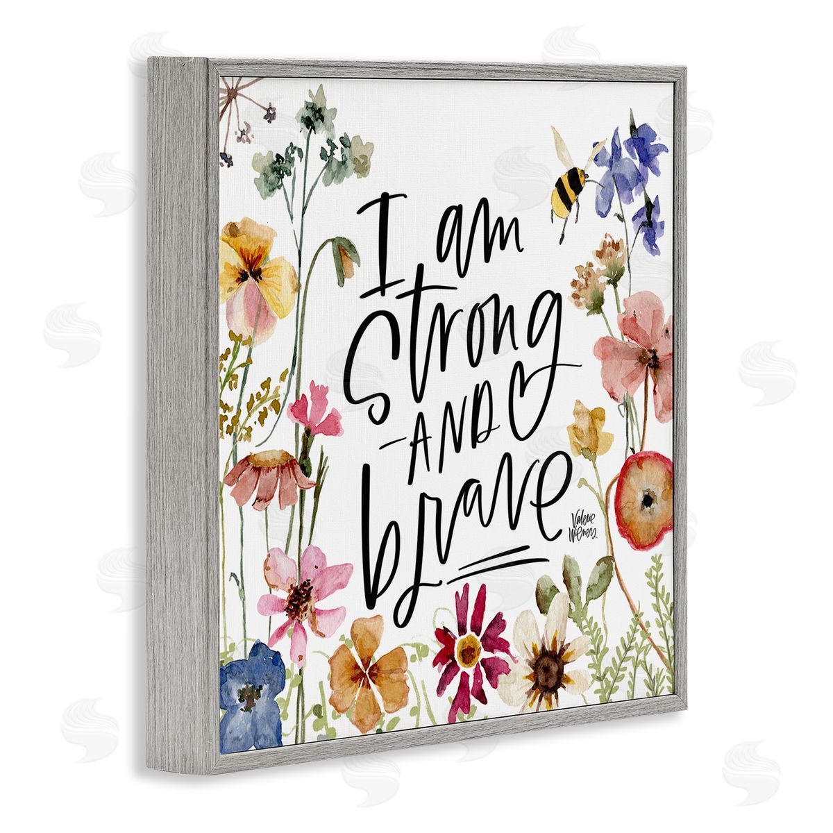 I Am Strong & Brave Inspirational Grey Frame Print Wall Art, Home Decor by Valerie Weiners