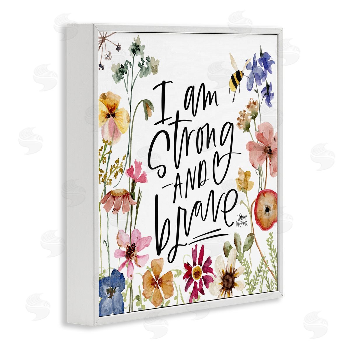 I Am Strong & Brave Inspirational White Frame Print Wall Art, Home Decor by Valerie Weiners