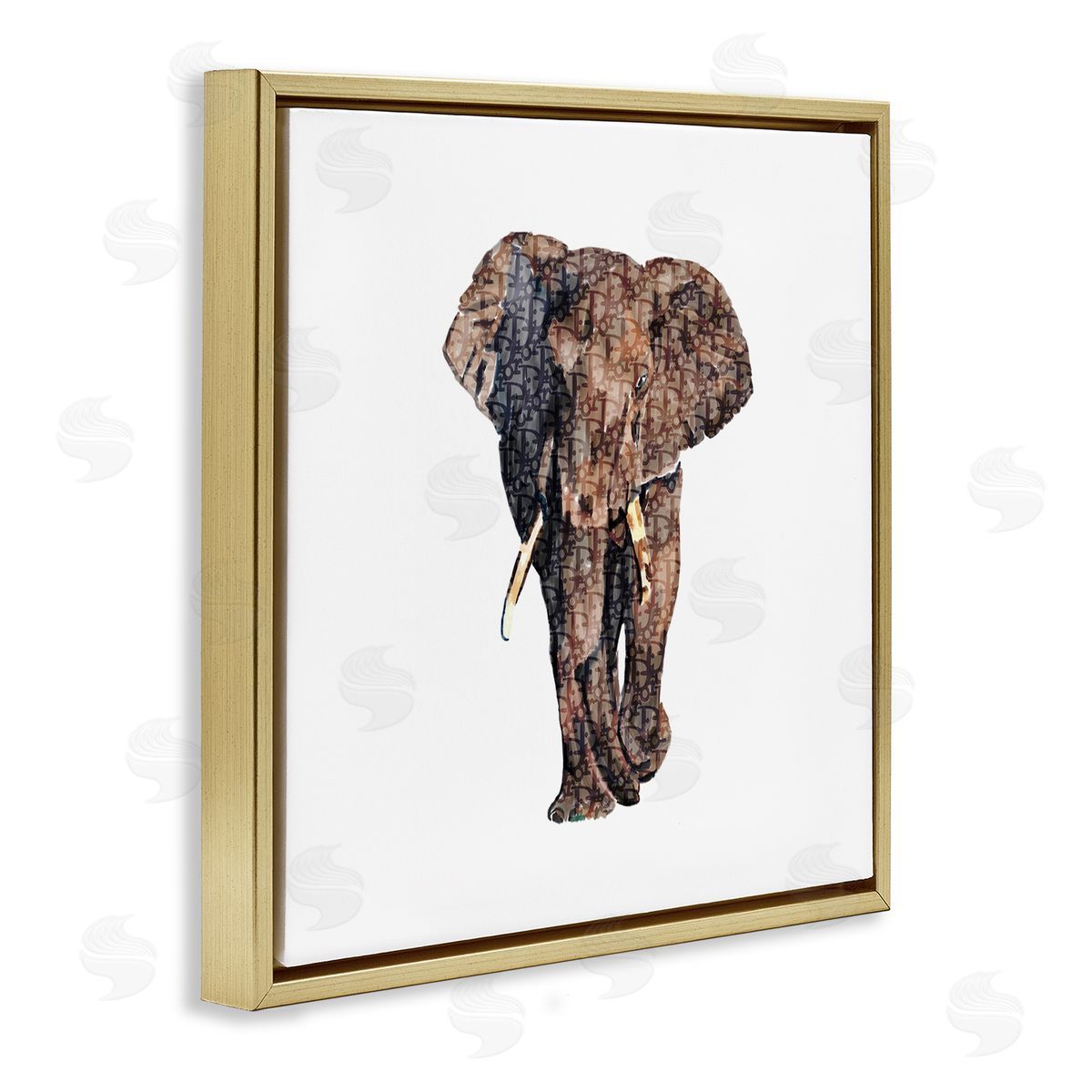 Amelia Noyes Glam Symbol Wildlife Elephant Gold Floating Frame Canvas Wall Art Print