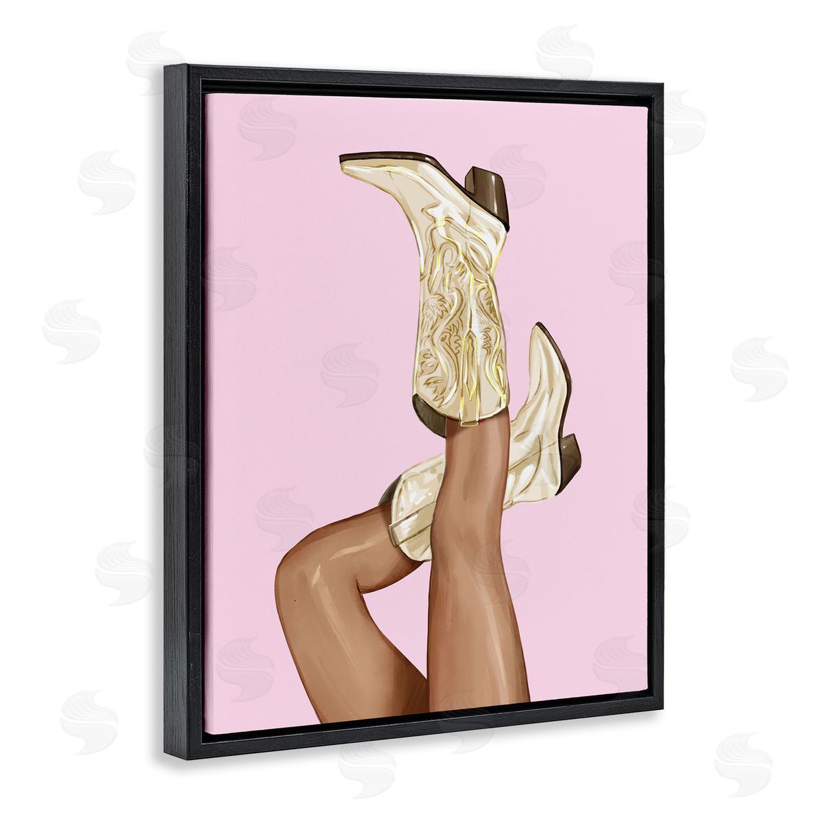 Pink Country Cowgirl Boots Black Floating Frame Canvas Wall Art, Home Decor by Ziwei Li
