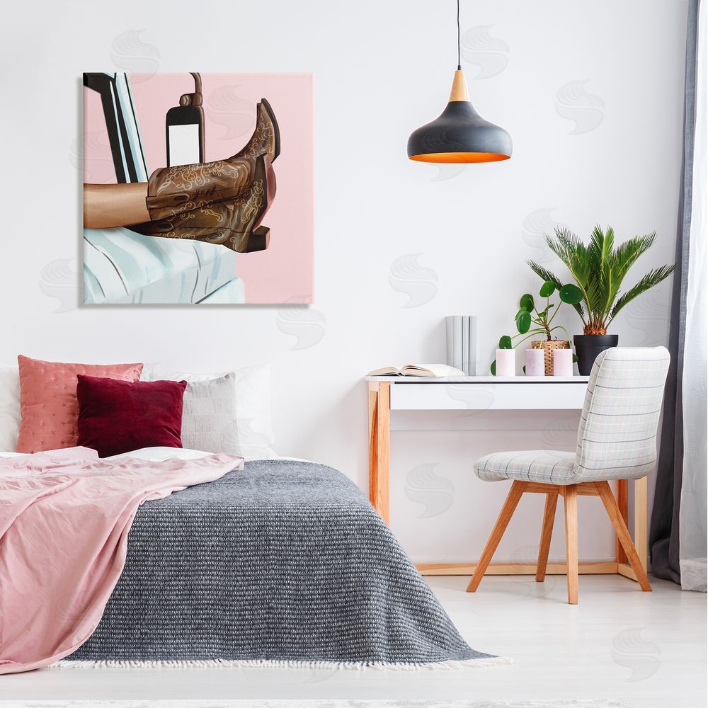 Ziwei Li Country Girl Cowboy Boots Car Canvas Wall Art in Room