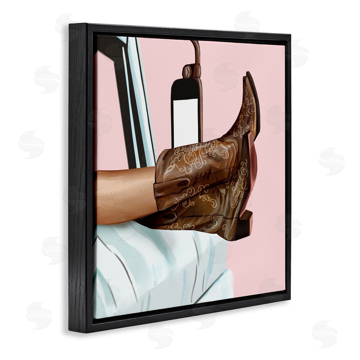 Ziwei Li Country Girl Cowboy Boots Car Black Floating Frame Canvas Wall Art Print