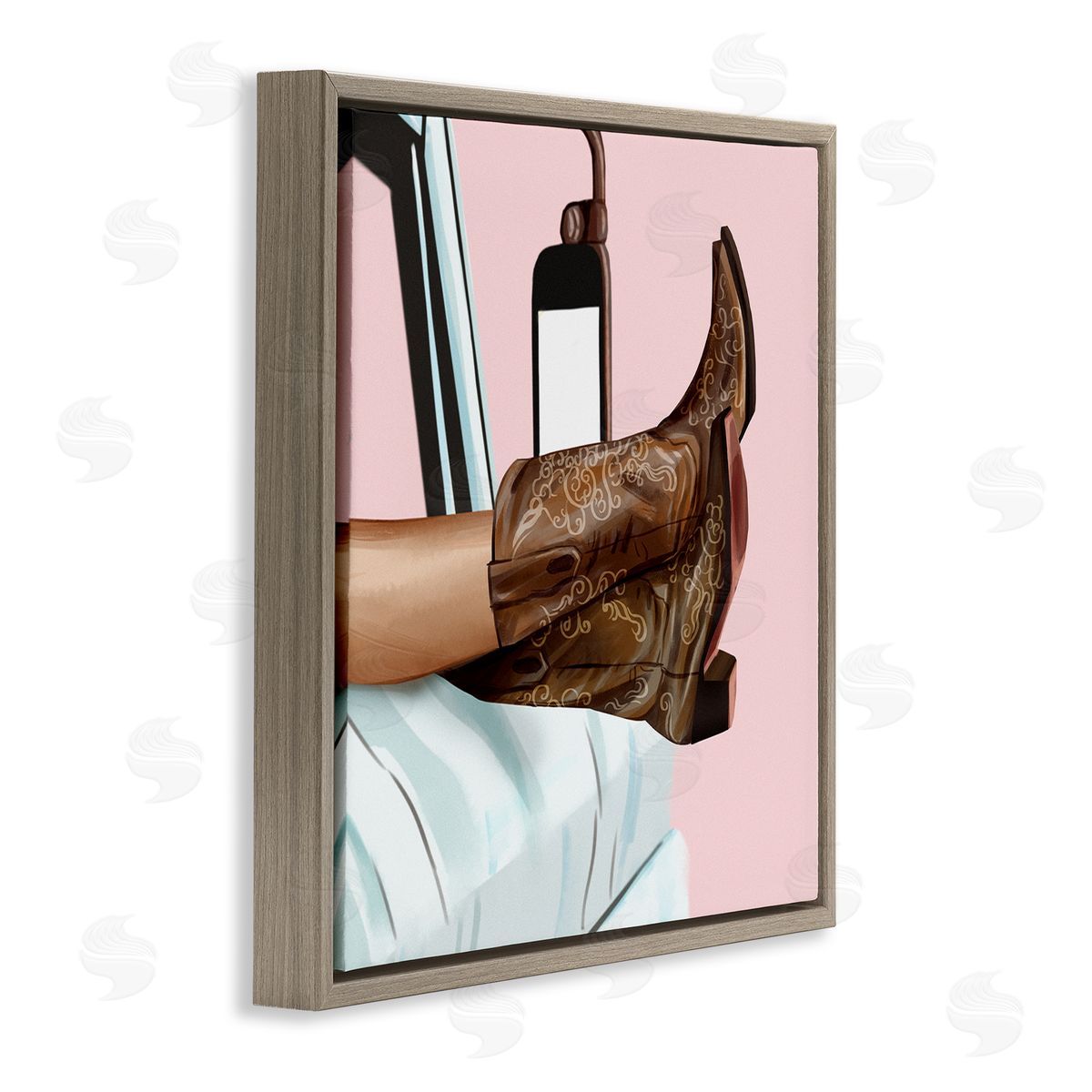Ziwei Li Country Girl Cowboy Boots Car Brown Floating Frame Canvas Wall Art Print