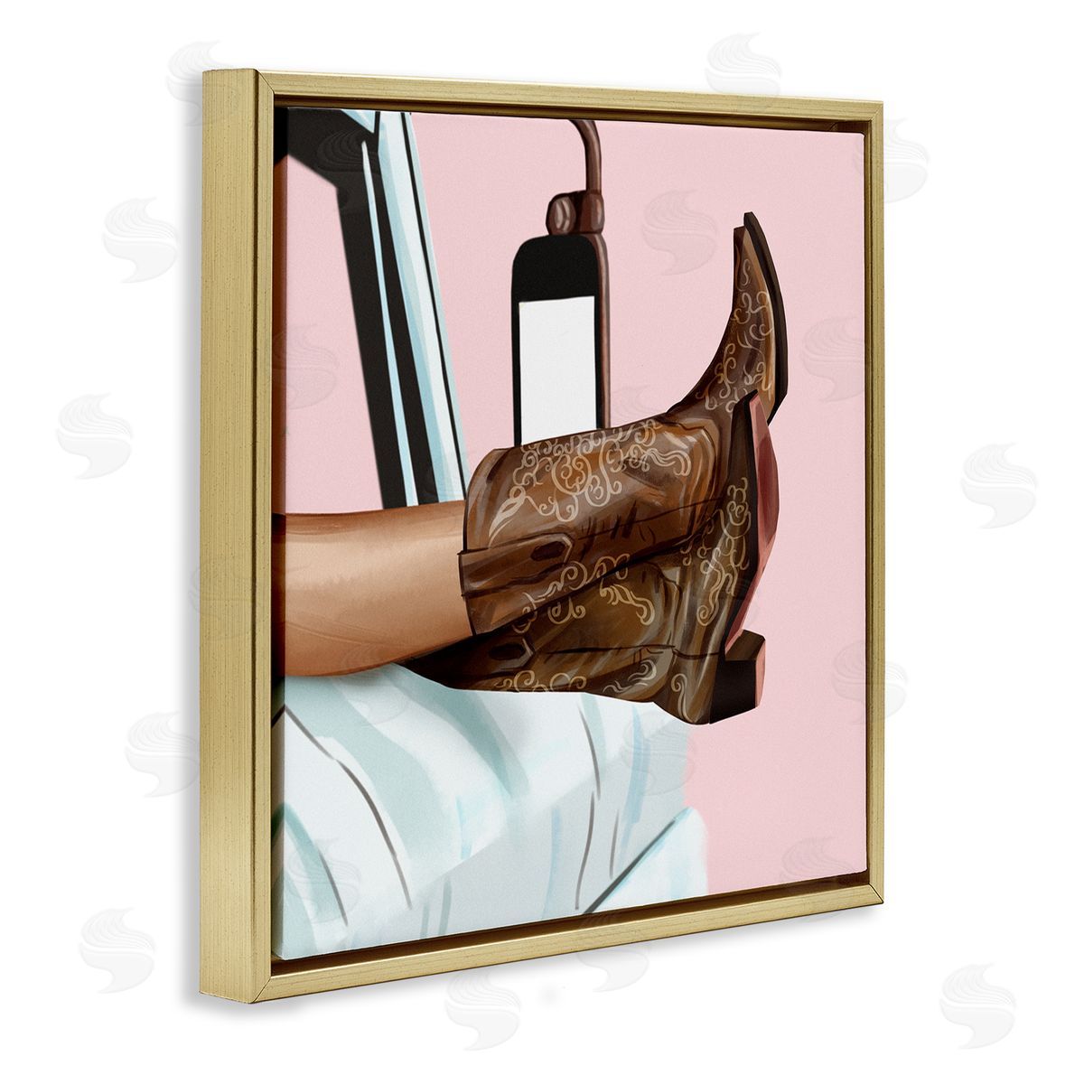 Ziwei Li Country Girl Cowboy Boots Car Gold Floating Frame Canvas Wall Art Print