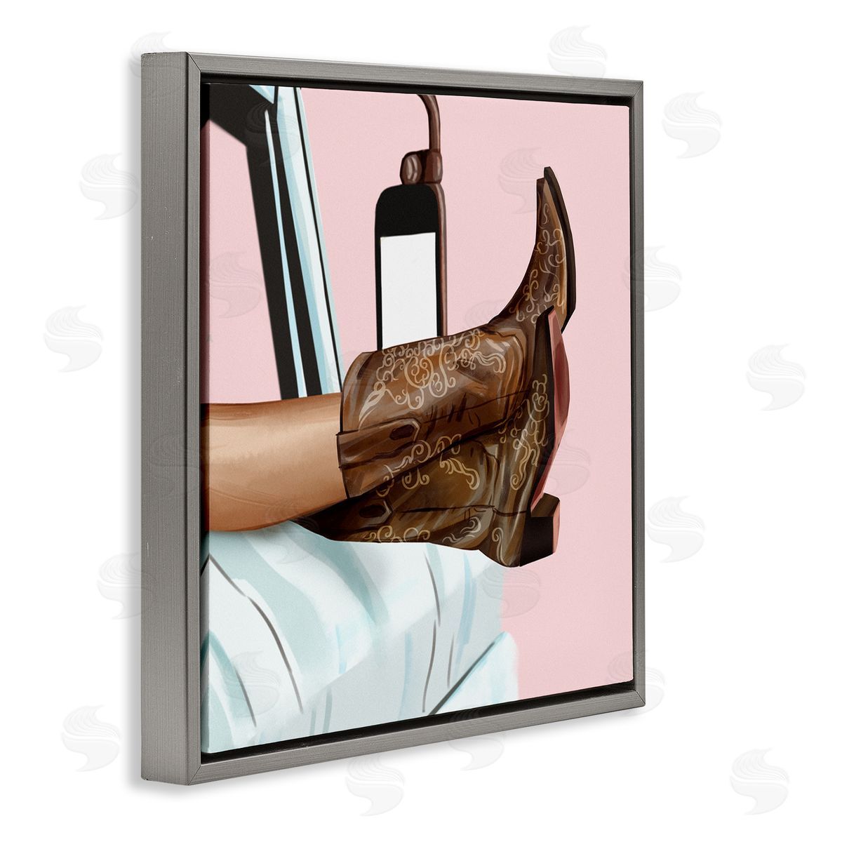 Ziwei Li Country Girl Cowboy Boots Car Gray Floating Frame Canvas Wall Art Print