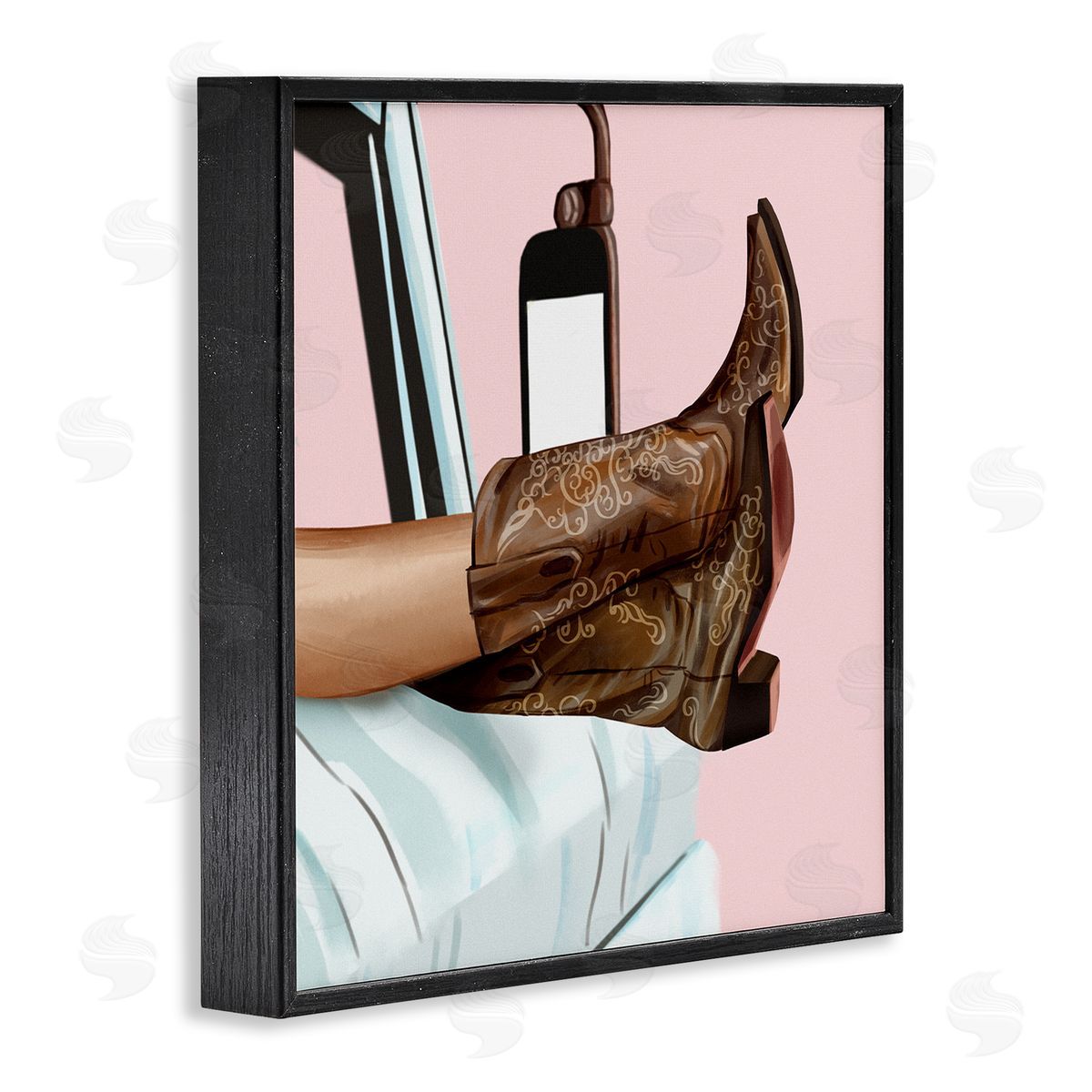Ziwei Li Country Girl Cowboy Boots Car Black Framed Glicee Wall Art Print