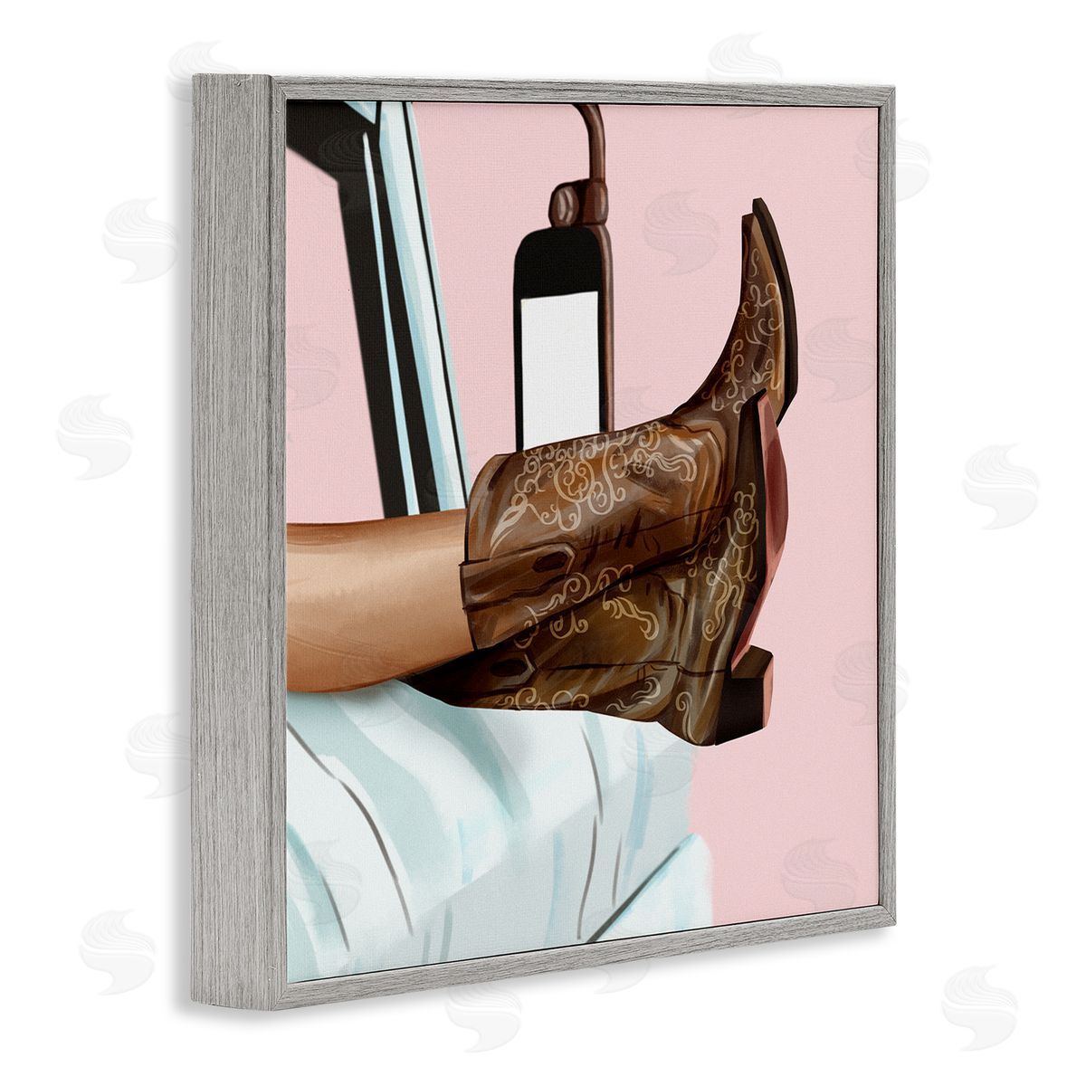 Ziwei Li Country Girl Cowboy Boots Car Gray Framed Glicee Wall Art Print