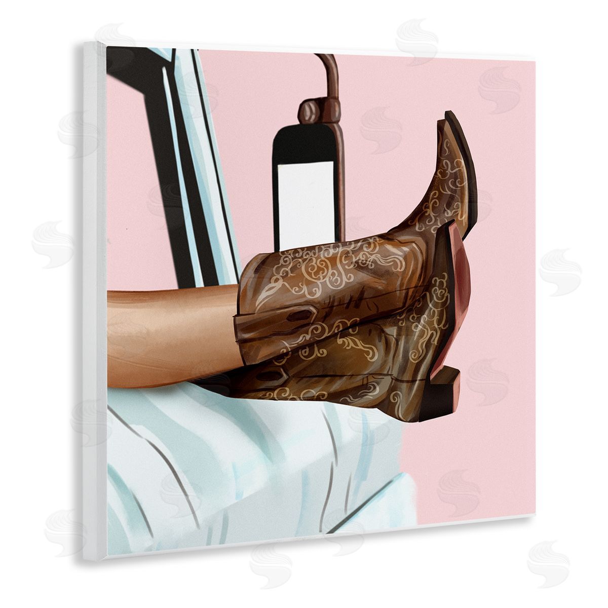 Ziwei Li Country Girl Cowboy Boots Car Wooden Wall Plaque Art Print