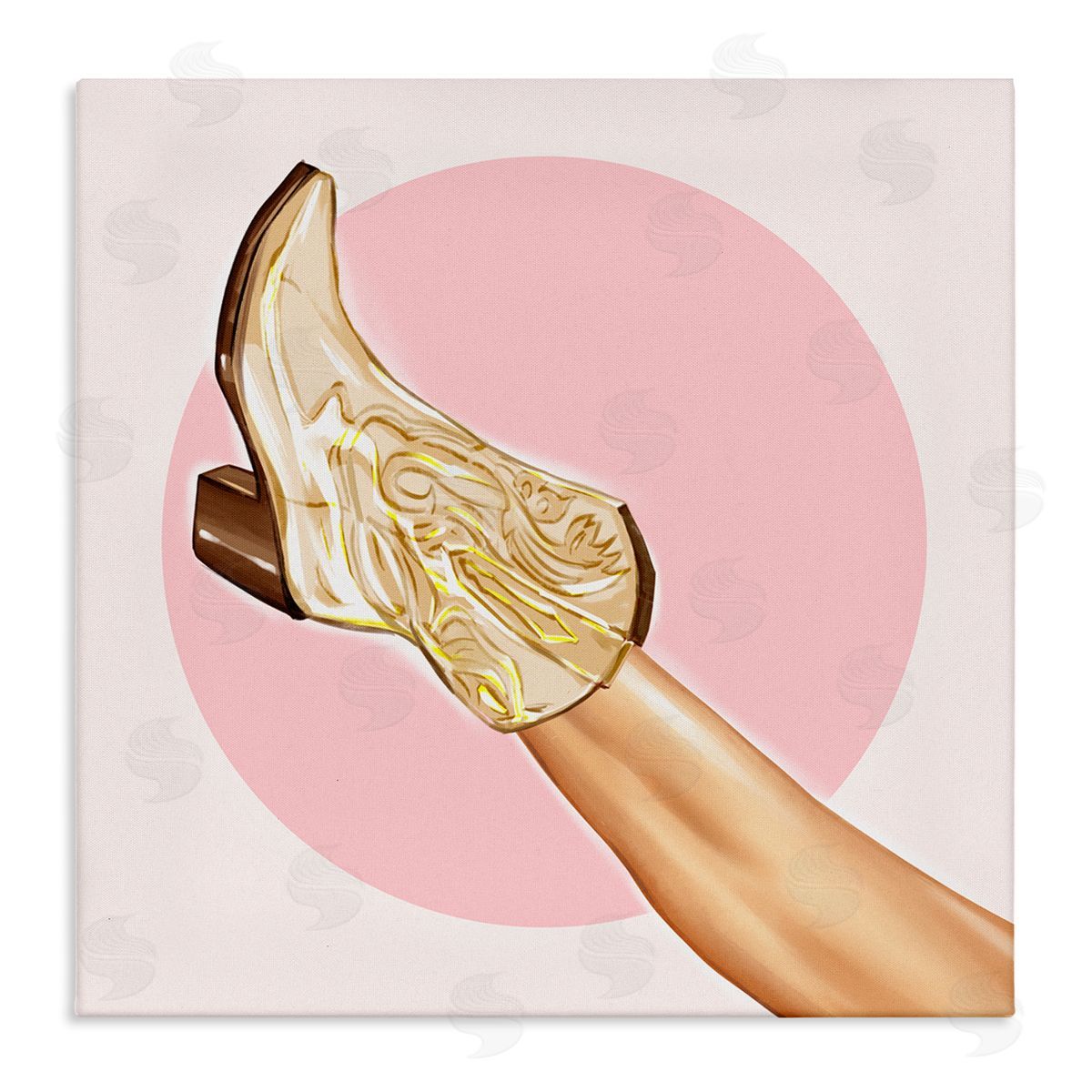 Ziwei Li Cowgirl Boot Pink Country Fashion Stretched Canvas Wall Art Print