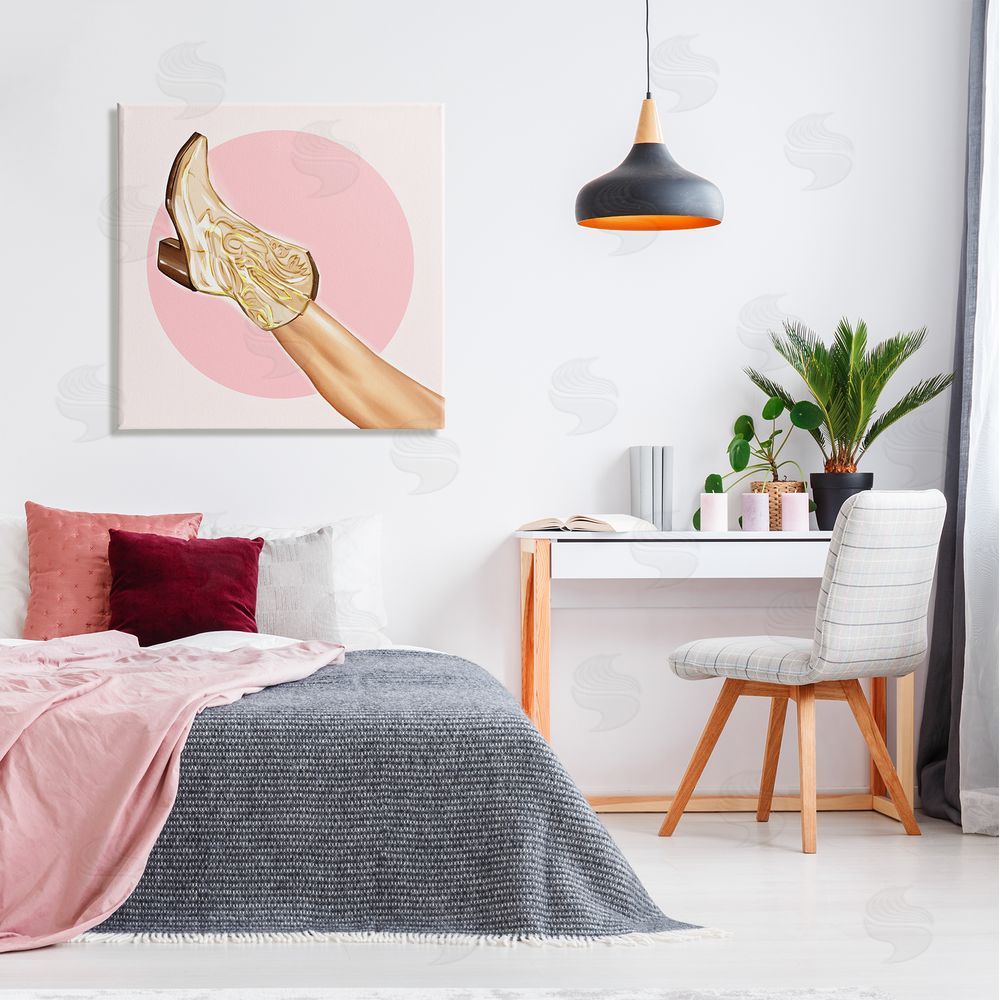 Ziwei Li Cowgirl Boot Pink Country Fashion Canvas Wall Art in Room
