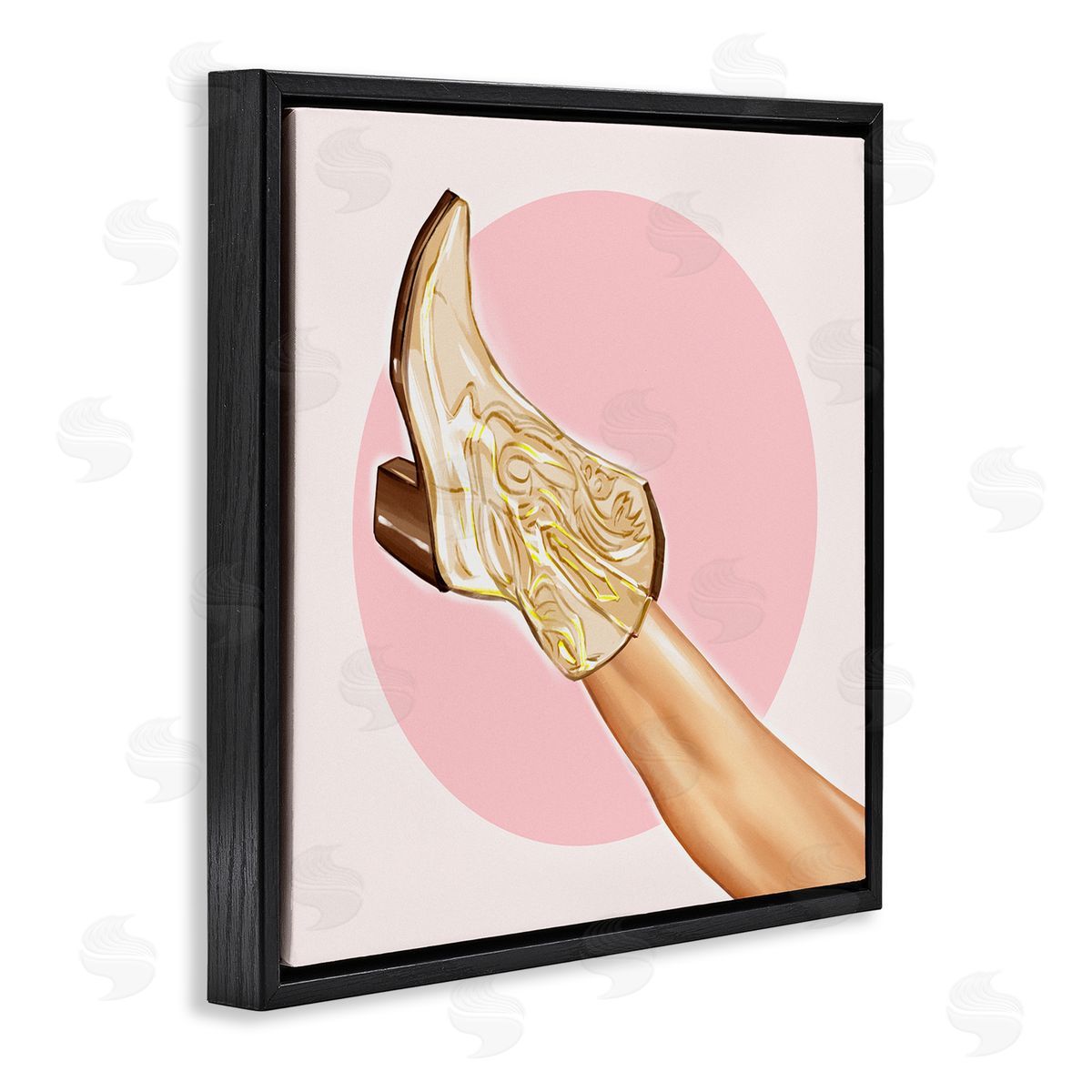 Ziwei Li Cowgirl Boot Pink Country Fashion Black Floating Frame Canvas Wall Art Print