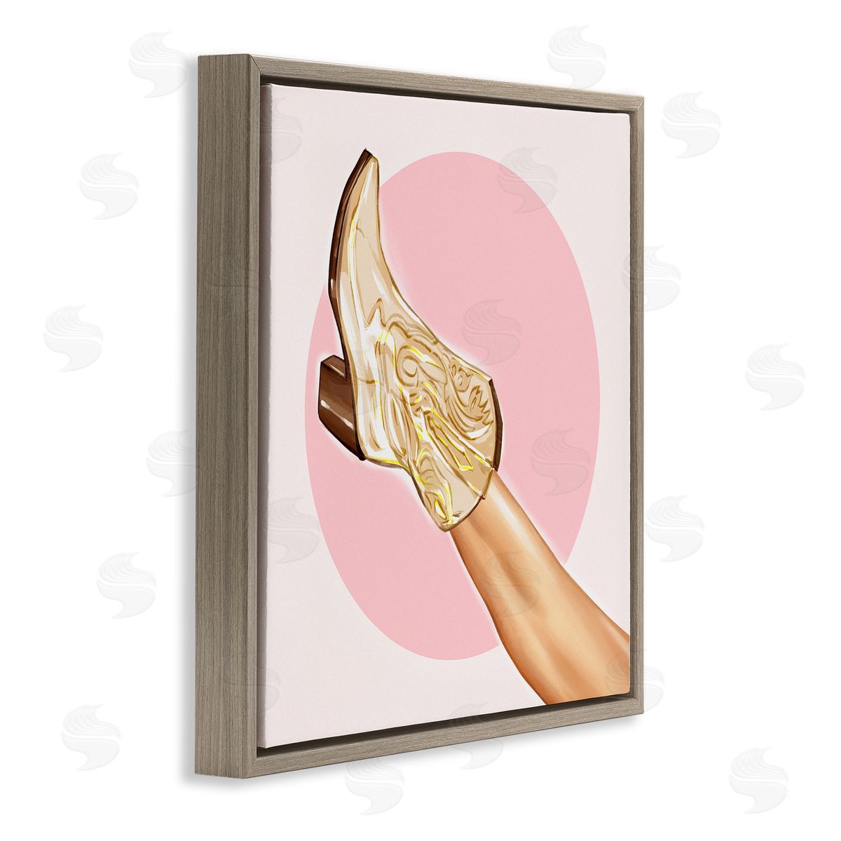Ziwei Li Cowgirl Boot Pink Country Fashion Brown Floating Frame Canvas Wall Art Print