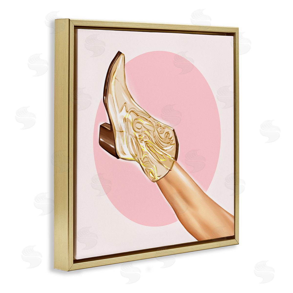 Ziwei Li Cowgirl Boot Pink Country Fashion Gold Floating Frame Canvas Wall Art Print