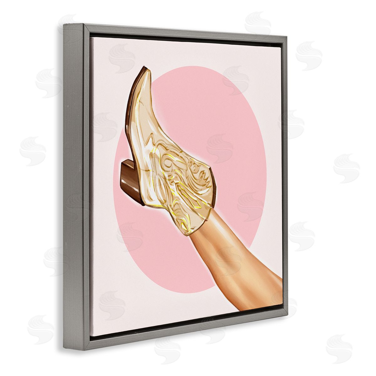 Ziwei Li Cowgirl Boot Pink Country Fashion Gray Floating Frame Canvas Wall Art Print
