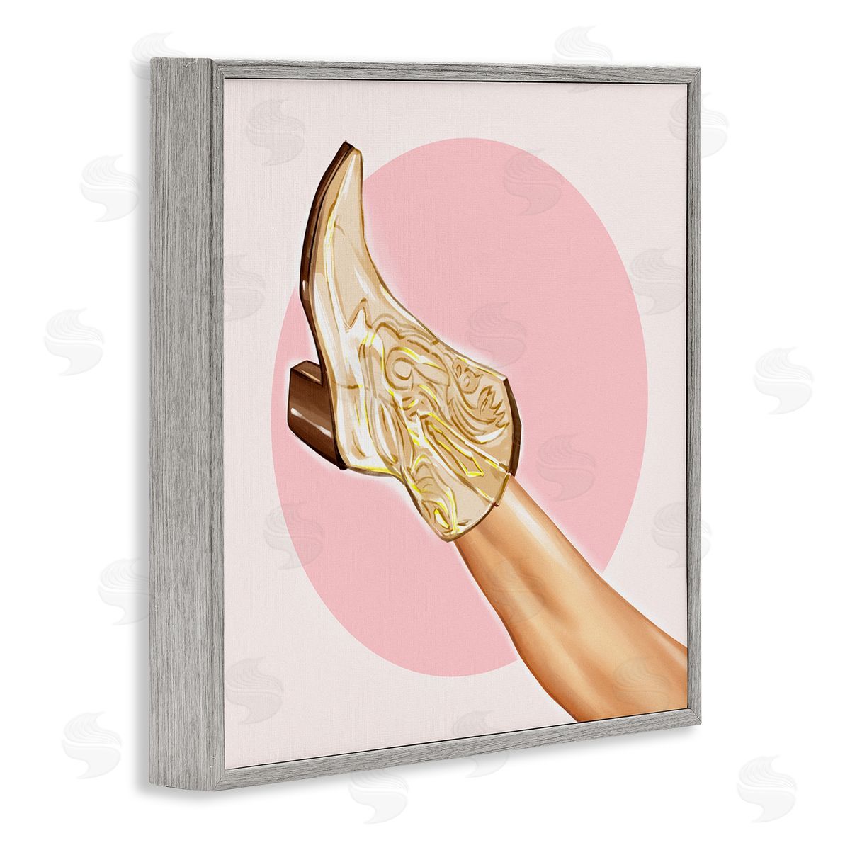 Ziwei Li Cowgirl Boot Pink Country Fashion Gray Framed Glicee Wall Art Print