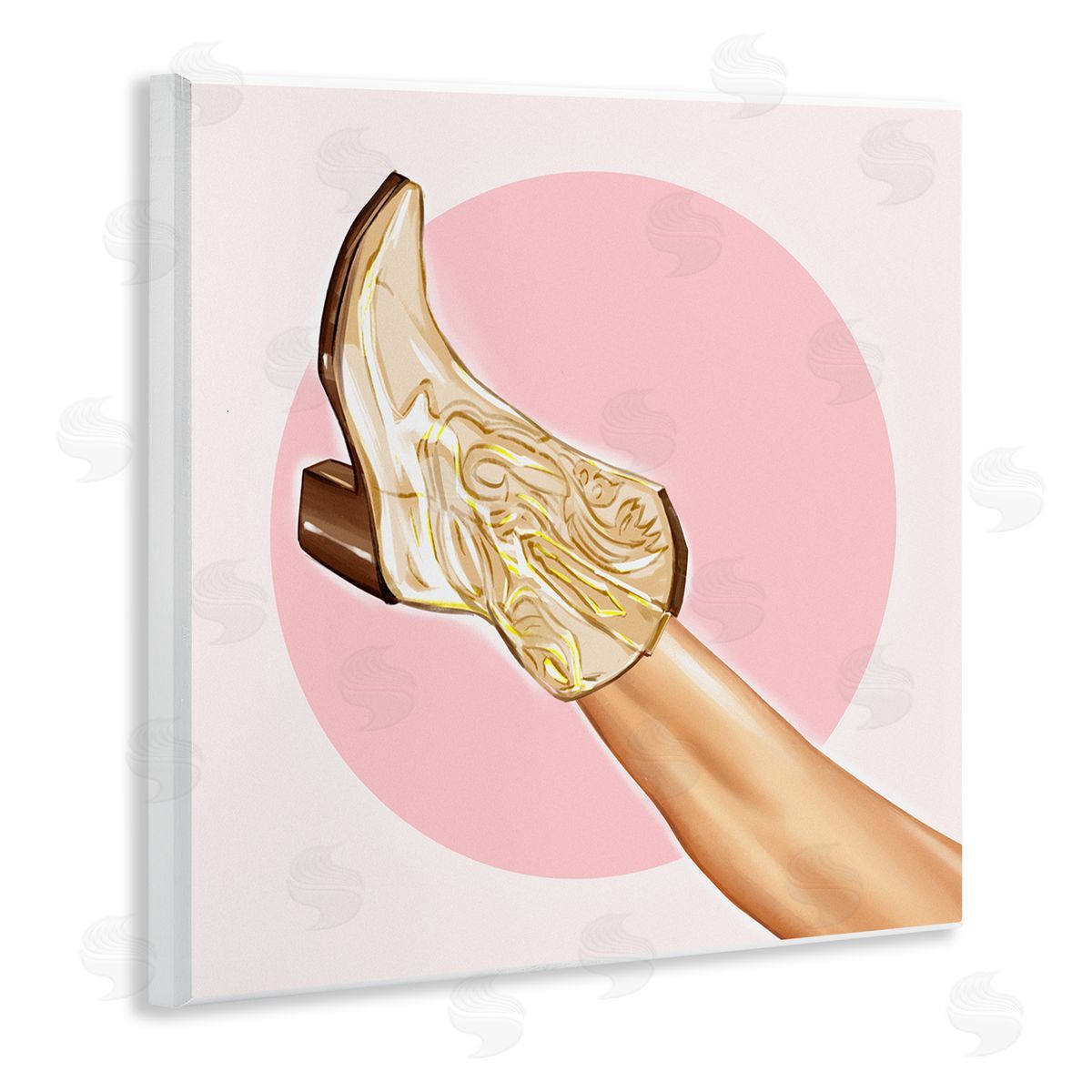 Ziwei Li Cowgirl Boot Pink Country Fashion Wooden Wall Plaque Art Print
