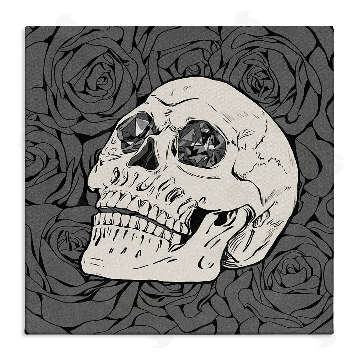 Ziwei Li Crystal Eyes Skull Goth Roses Stretched Canvas Wall Art Print