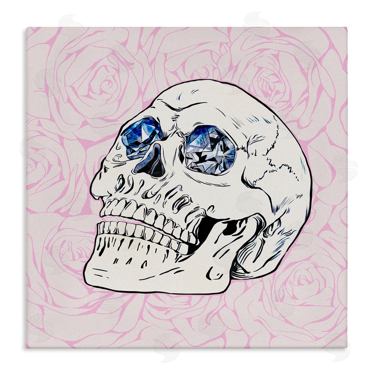 Ziwei Li Pink Roses Crystal Eyes Skull Stretched Canvas Wall Art Print
