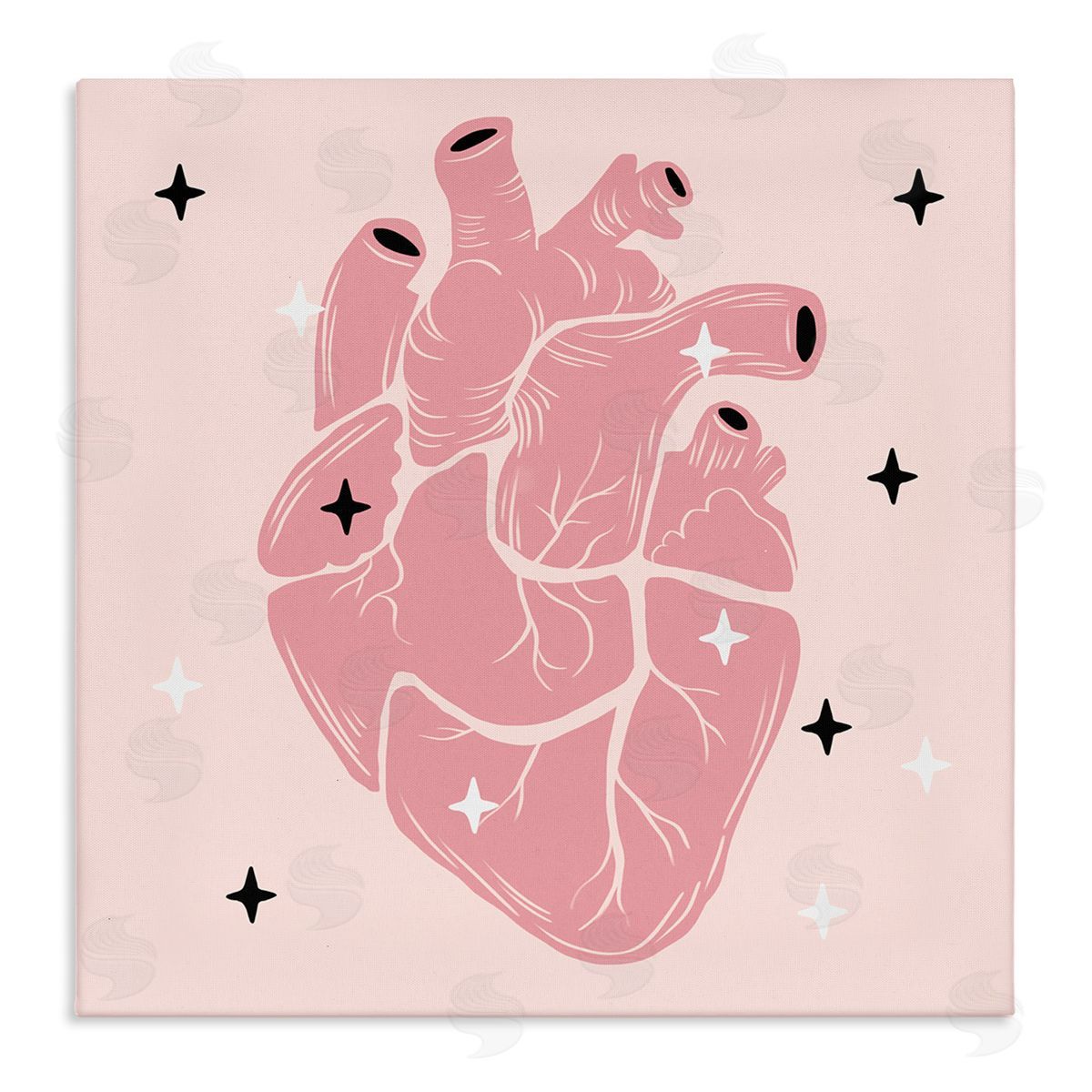 Ziwei Li Pink Goth Anatomical Heart Stretched Canvas Wall Art Print