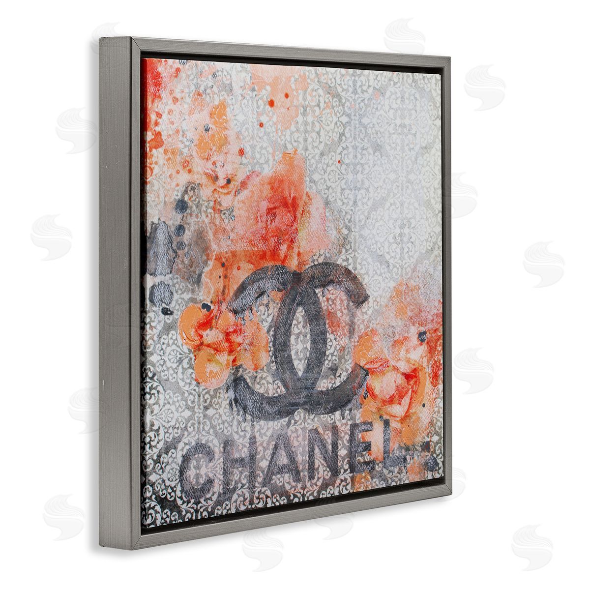 Irena Orlov Patterned Floral Fashion Brand Collage Gray Floating Frame Canvas Wall Art Print