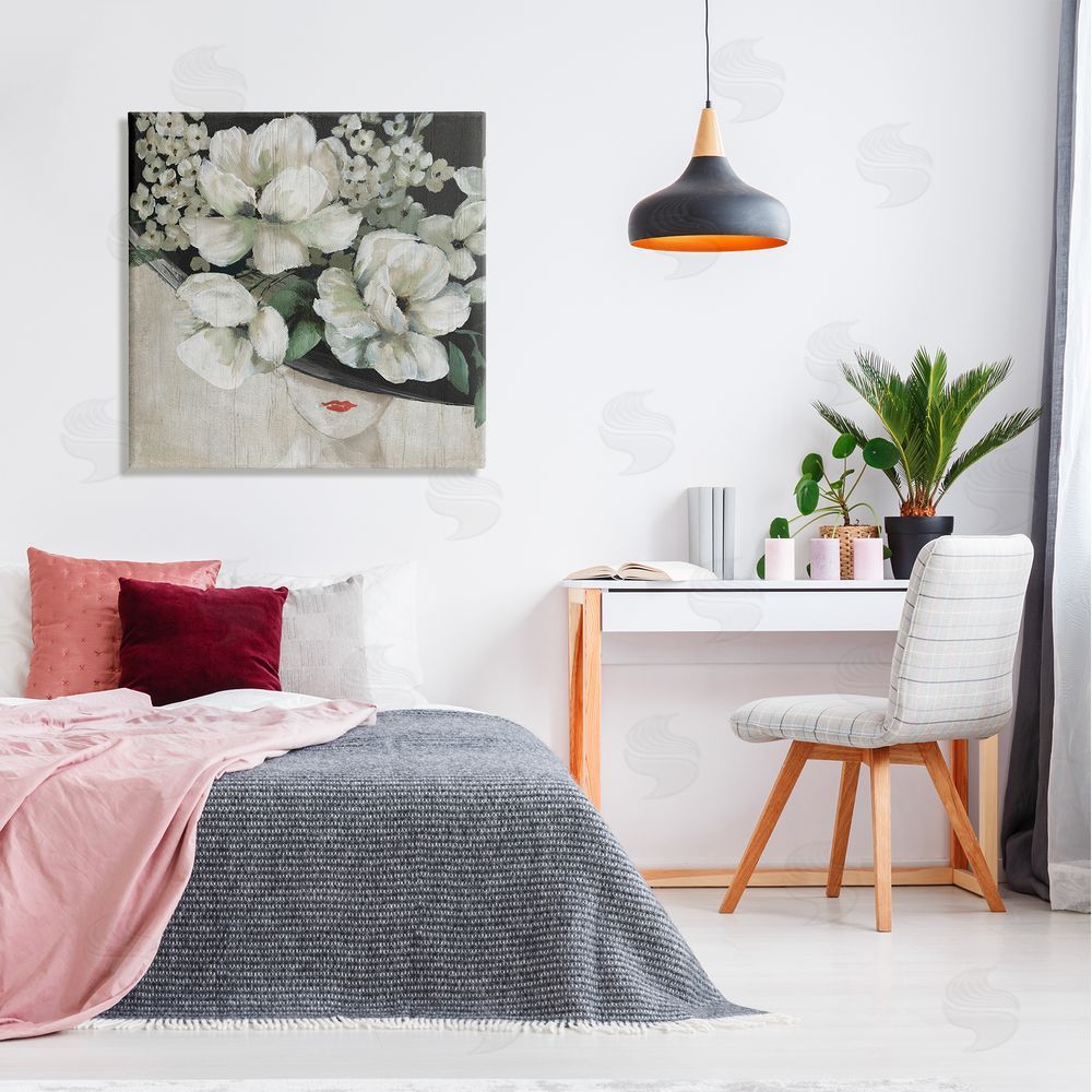 Nan Rustic Fashion Woman Floral Hat Canvas Wall Art in Room