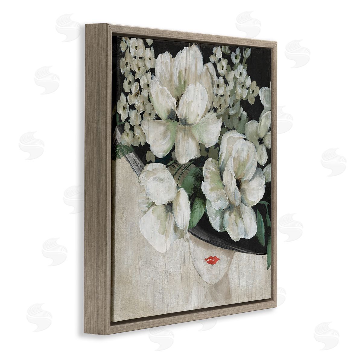 Nan Rustic Fashion Woman Floral Hat Brown Floating Frame Canvas Wall Art Print