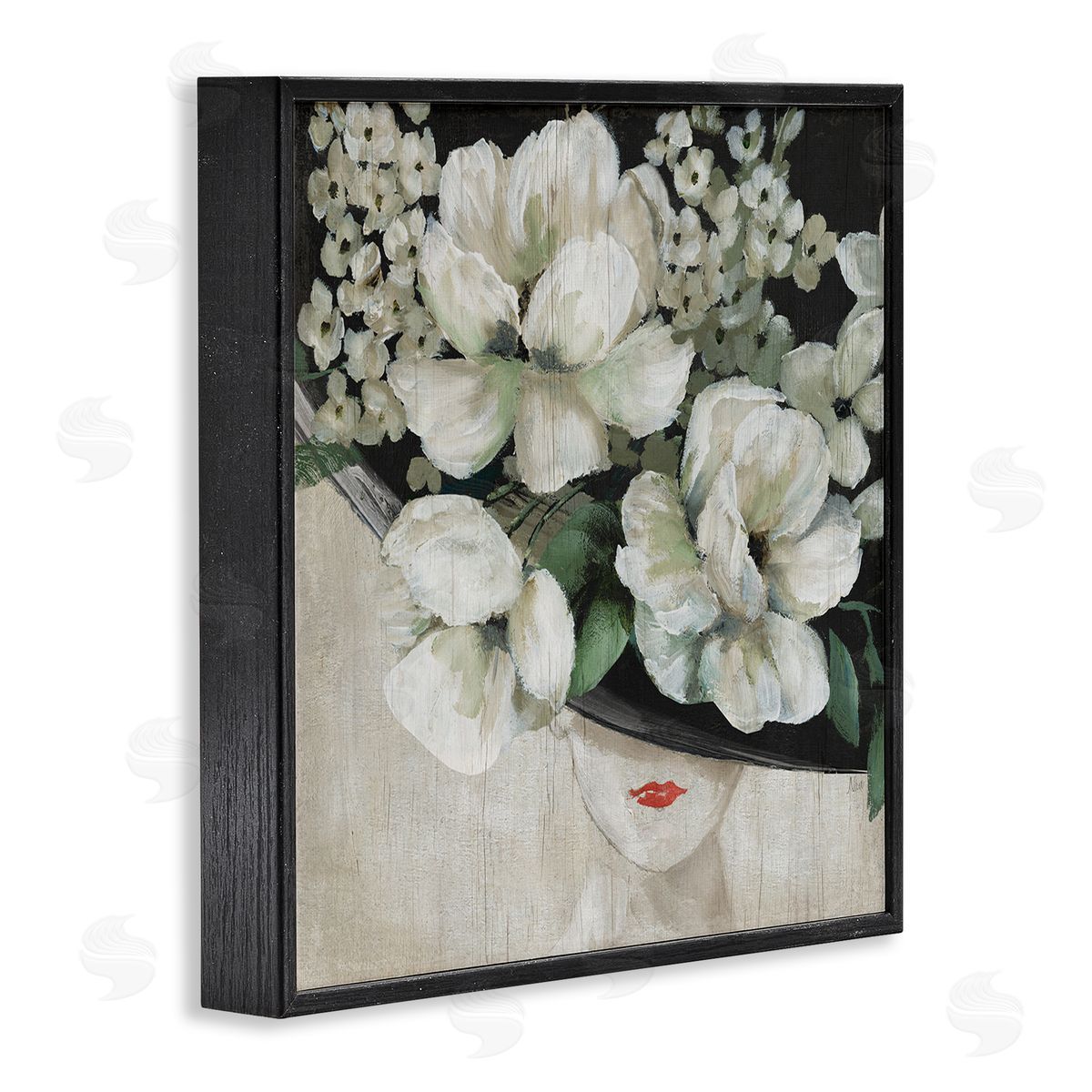Nan Rustic Fashion Woman Floral Hat Black Framed Glicee Wall Art Print